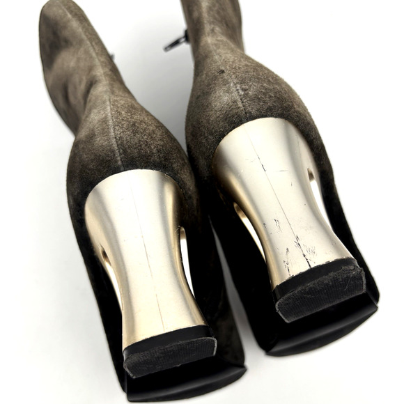 Vintage 80s Classique Black Brown Ombre Suede Cut-out Block Heel Zip Boot 8M - Picture 14 of 16